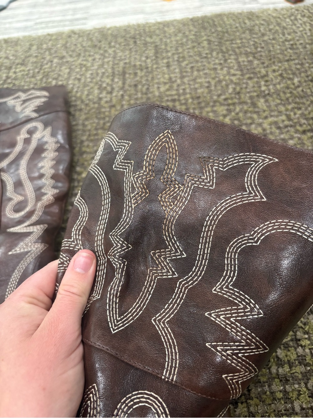 Embroidered Tall Brown Leather Cowboy Boots - Picture 8 of 9